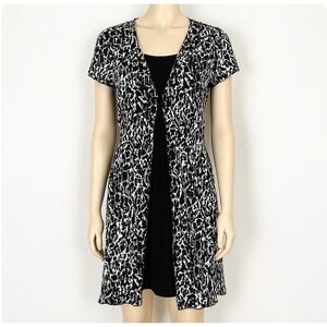 Dressbarn Dress Women's 12 Black White Print Ring Front Pleated Y2k Office Siren